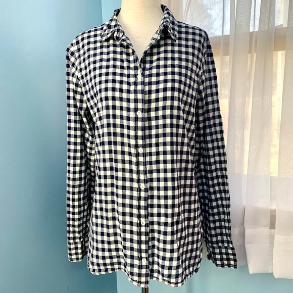 J. Crew Navy Gingham Boy Button Down Shirt Size 10 - Picture 2 of 9
